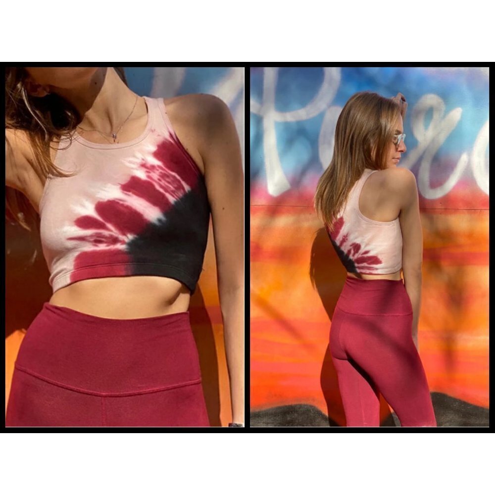 💕ELECTRIC & ROSE💕 Bella Crop Bralette Crimson Beige & Onyx Tie-Dye Large L NWT